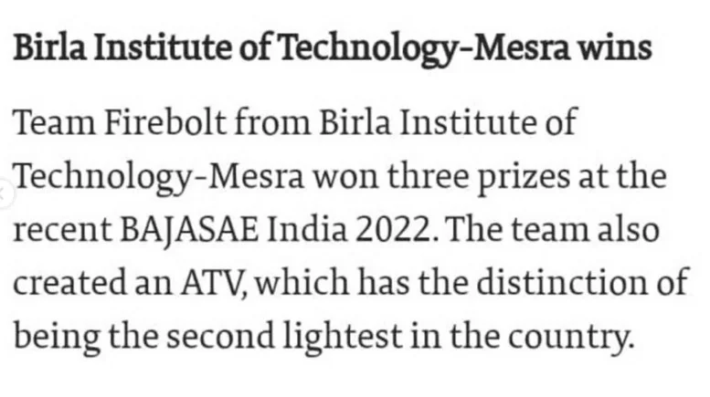 BIT Mesra's Team Firebolt earns accolades at M-BAJA SAE 2022